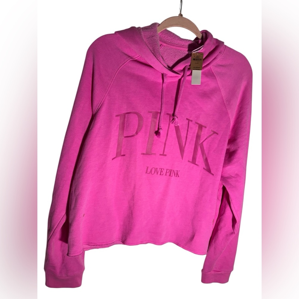 Pink Victoria Secret Women's Vibrant Pink Hoodie crop